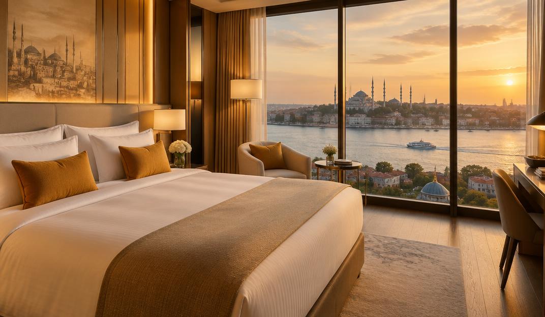Luxury Istanbul hotel room overlooking the Bosphorus